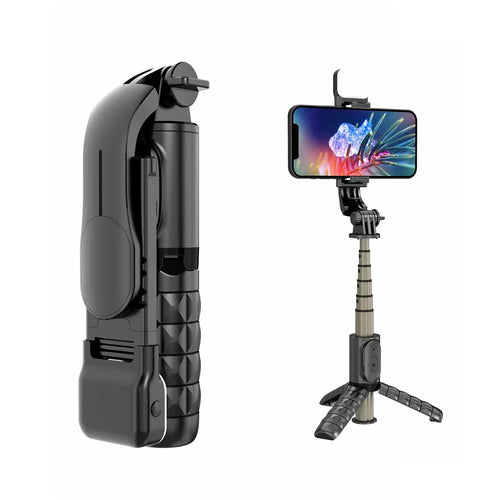 Q10s Portable Bluetooth-compatible Remote Control Phone Holder Tripod Extendable Aluminium Alloy Pole Live Streaming Selfie Stick with Fill Light - 1