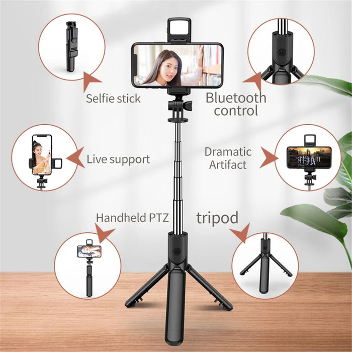 S03-S For Live Broadcast Bluetooth-compatible Selfie Stick Telescopic Handheld Monopod + Hidden Tripod with Fill Light - 7
