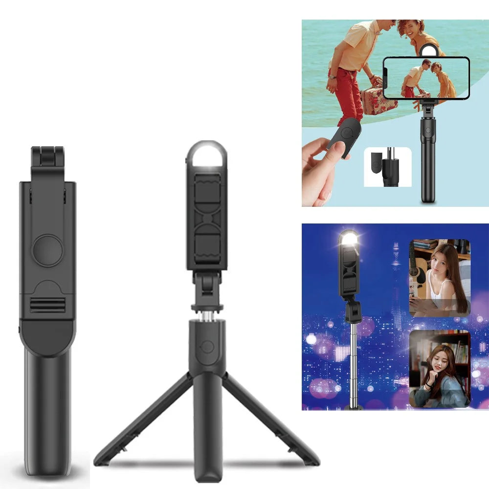 S05-S 2 in 1 Bluetooth-compatible Selfie Stick Built-in Remote Control Folding Tripod with Fill Light for Vlogging Photography - 1