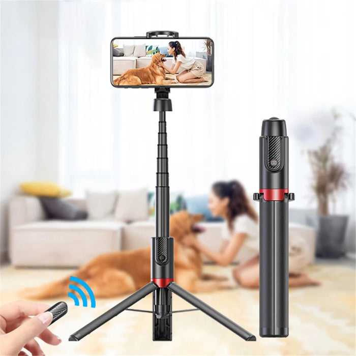 XYK-403B Portable Telescopic Tripod Handheld Selfie Stick Bluetooth-compatible Monopod with Built-in Remote Control - Black/Red - 2