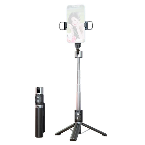 P60PRO Extendable Selfie Stick with Dual Fill Lights and Wireless Bluetooth-compatible Remote Control Portable 1.1m Tripod Stand- Black - 1