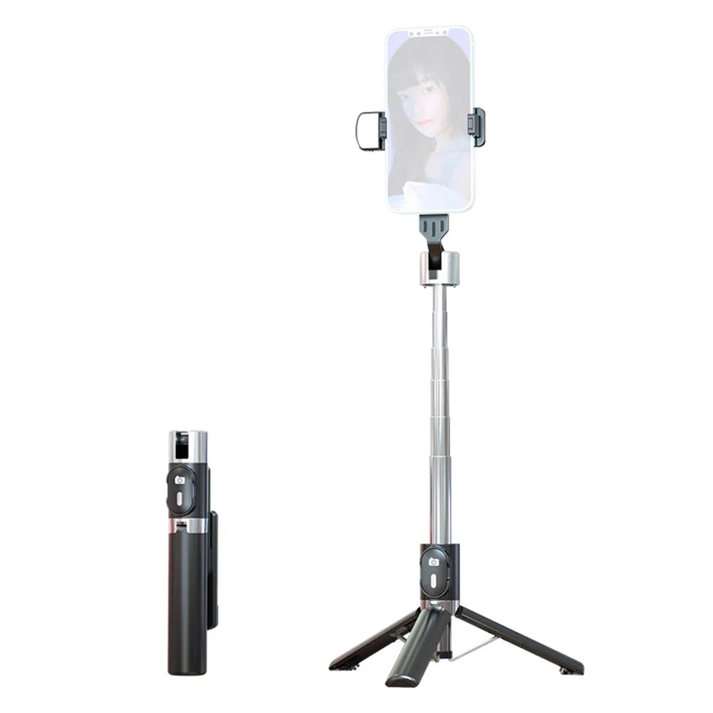 P60PRO Selfie Stick with Wireless Bluetooth-compatible Remote Control Portable 1.1m Tripod Stand with Fill Light - Black - 1
