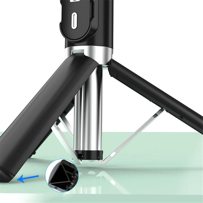P60PRO Selfie Stick with Wireless Bluetooth-compatible Remote Control Portable 1.1m Tripod Stand with Fill Light - Black - 4