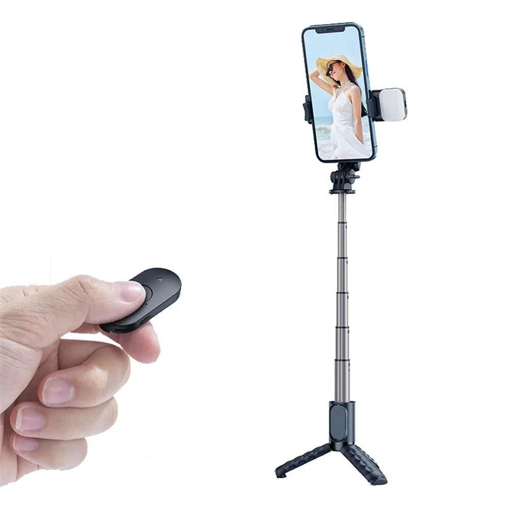 MCDODO MDD SS-1781 Aluminum Alloy Extendable Rod Selfie Stick Bluetooth-compatible Remote Control Tripod with Single Fill Light - Black - 1