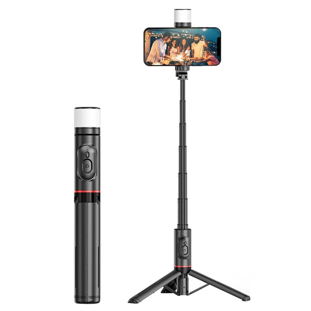 Q12S Aluminum Alloy Tripod Stand Selfie Stick with Light and Wireless Bluetooth-compatible Remote Control Tripod Stand - Black - 1