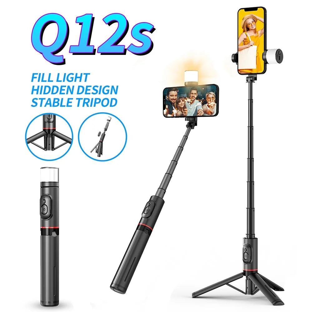 Q12S Aluminum Alloy Tripod Stand Selfie Stick with Light and Wireless Bluetooth-compatible Remote Control Tripod Stand - Black - 2