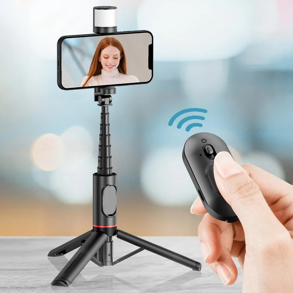 Q12S Aluminum Alloy Tripod Stand Selfie Stick with Light and Wireless Bluetooth-compatible Remote Control Tripod Stand - Black - 5