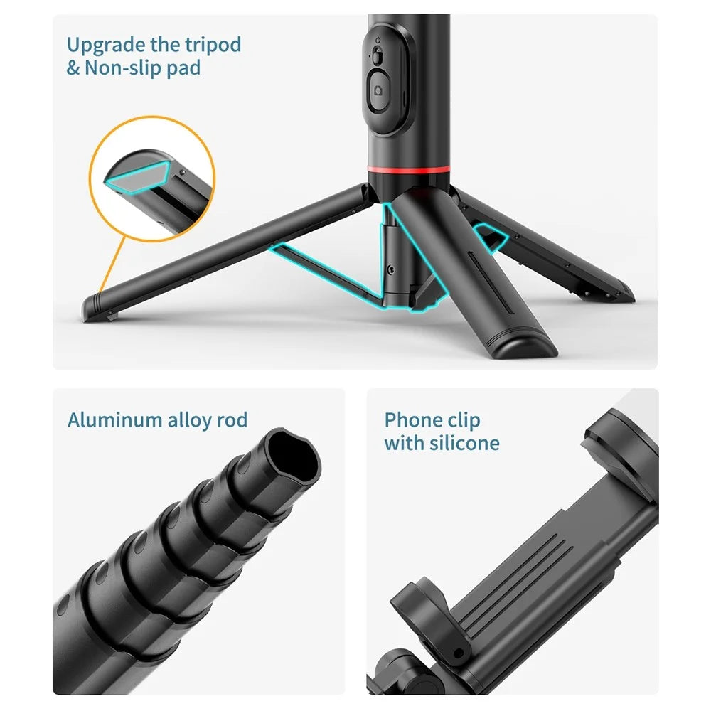 Q12S Aluminum Alloy Tripod Stand Selfie Stick with Light and Wireless Bluetooth-compatible Remote Control Tripod Stand - Black - 7