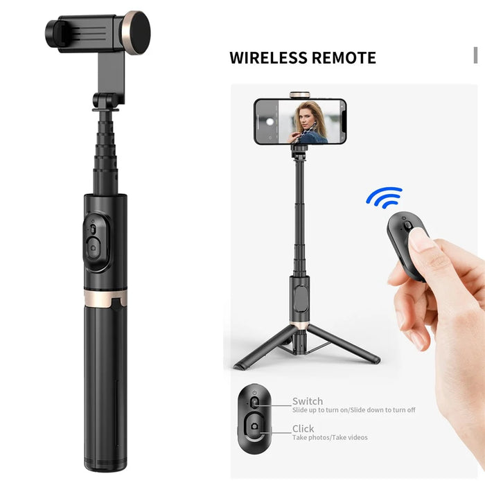 Q12 Bluetooth-compatible Selfie Stick Aluminum Alloy Pole Extendable Phone Tripod Stand with Wireless Remote - Black - 4