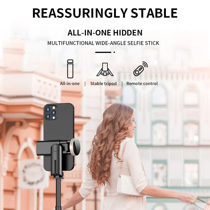 Q12 Bluetooth-compatible Selfie Stick Aluminum Alloy Pole Extendable Phone Tripod Stand with Wireless Remote - Black - 5
