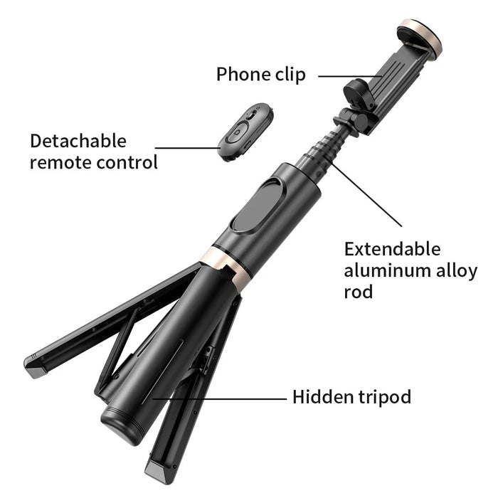 Q12 Bluetooth-compatible Selfie Stick Aluminum Alloy Pole Extendable Phone Tripod Stand with Wireless Remote - Black - 7