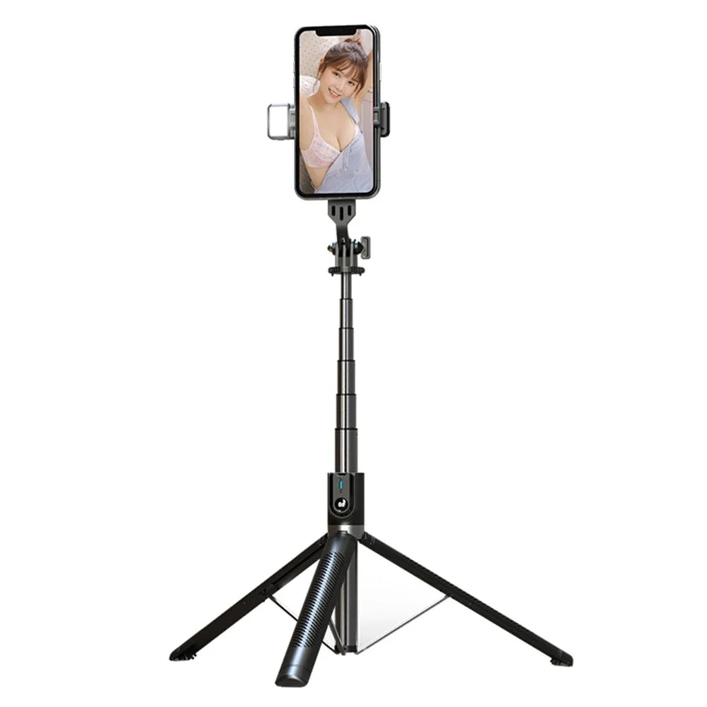 P100D 1.8m Aluminum Alloy Bluetooth-compatible Selfie Stick Portable Tripod Stand Adjustable Phone Holder with Single Fill Light Support 360-Degree Rotating for iPhone Samsung - 6