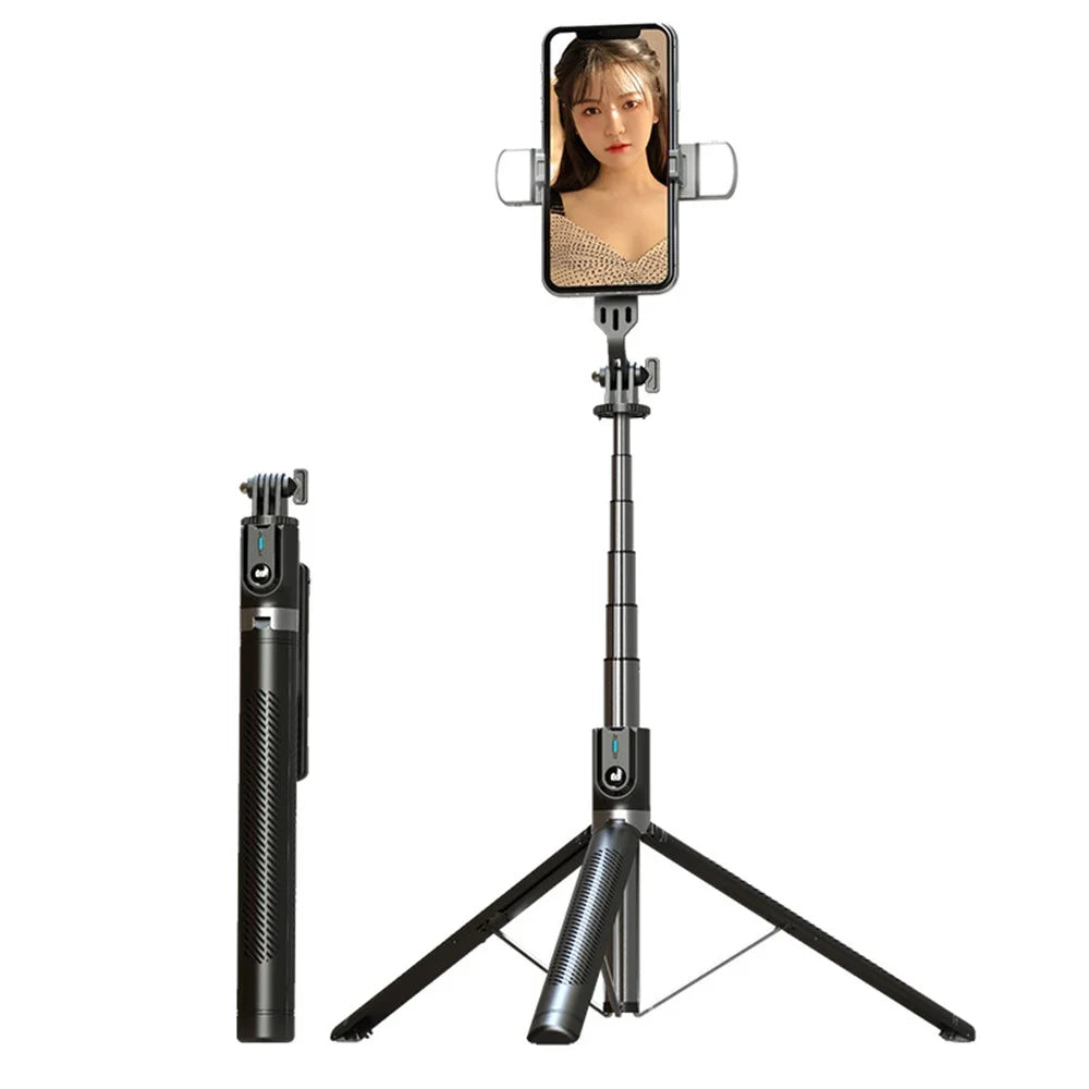 P100D-2 1.8m Aluminum Alloy Telescopic Selfie Stick Bluetooth-compatible Remote Control Tripod with Dual Fill Lights - 1