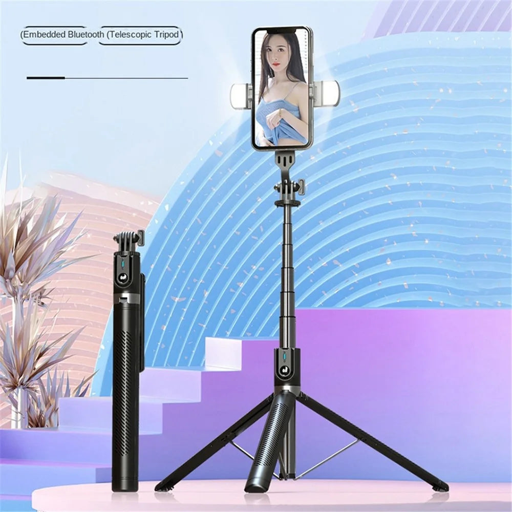 P100D-2 1.8m Aluminum Alloy Telescopic Selfie Stick Bluetooth-compatible Remote Control Tripod with Dual Fill Lights - 2