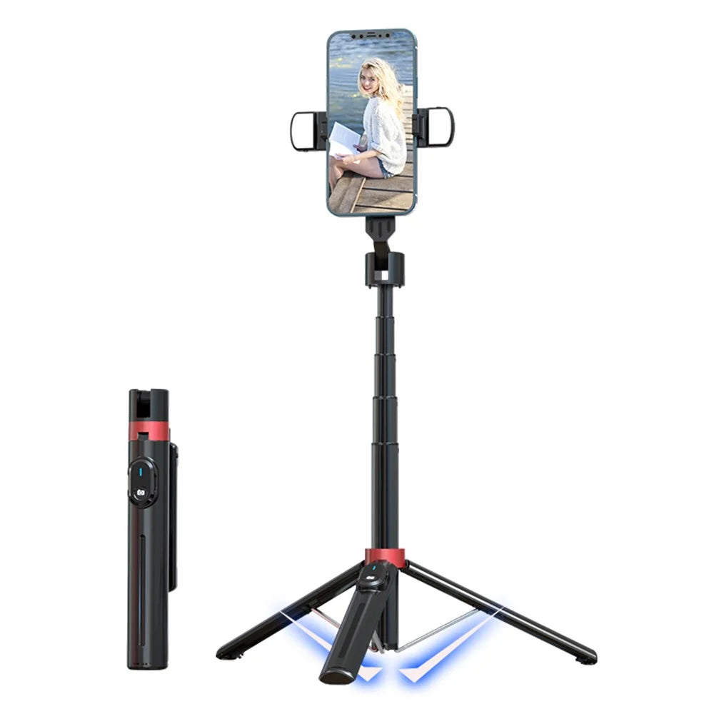 P140D-2 1.4m Portable Bluetooth-compatible Selfie Stick Extendable Tripod Phone Stand with Dual Fill Lights Support 360-Degree Rotating Photography Devices - Black - 1