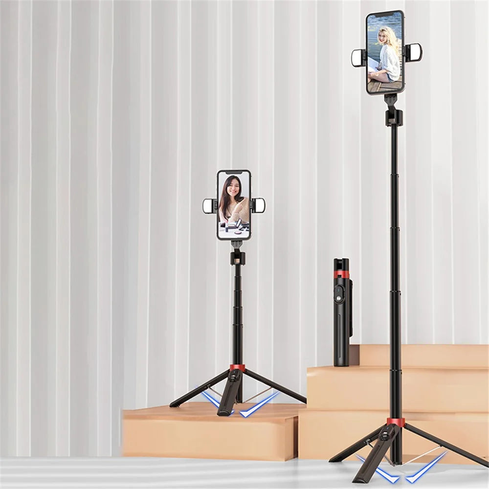P140D-2 1.4m Portable Bluetooth-compatible Selfie Stick Extendable Tripod Phone Stand with Dual Fill Lights Support 360-Degree Rotating Photography Devices - Black - 2