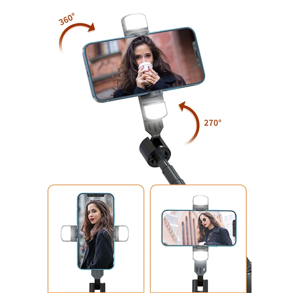 P140D-2 1.4m Portable Bluetooth-compatible Selfie Stick Extendable Tripod Phone Stand with Dual Fill Lights Support 360-Degree Rotating Photography Devices - Black - 5