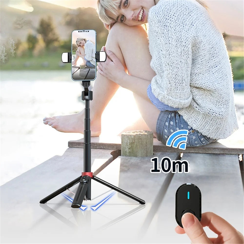 P140D-2 1.4m Portable Bluetooth-compatible Selfie Stick Extendable Tripod Phone Stand with Dual Fill Lights Support 360-Degree Rotating Photography Devices - Black - 7