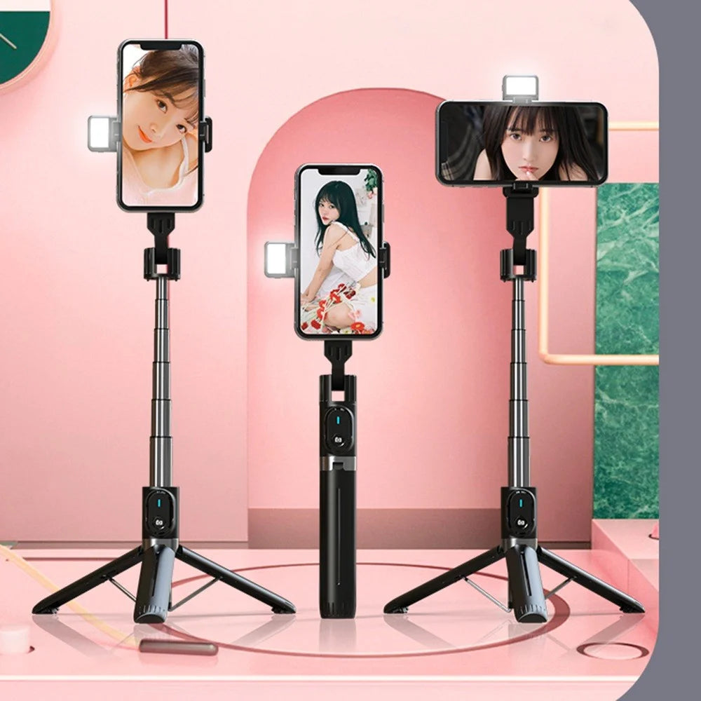 P90D Selfie Stick Phone Clip Holder Wireless Bluetooth-compatible Remote Control Portable 1.1m Tripod Stand with One Fill Light - Black - 2