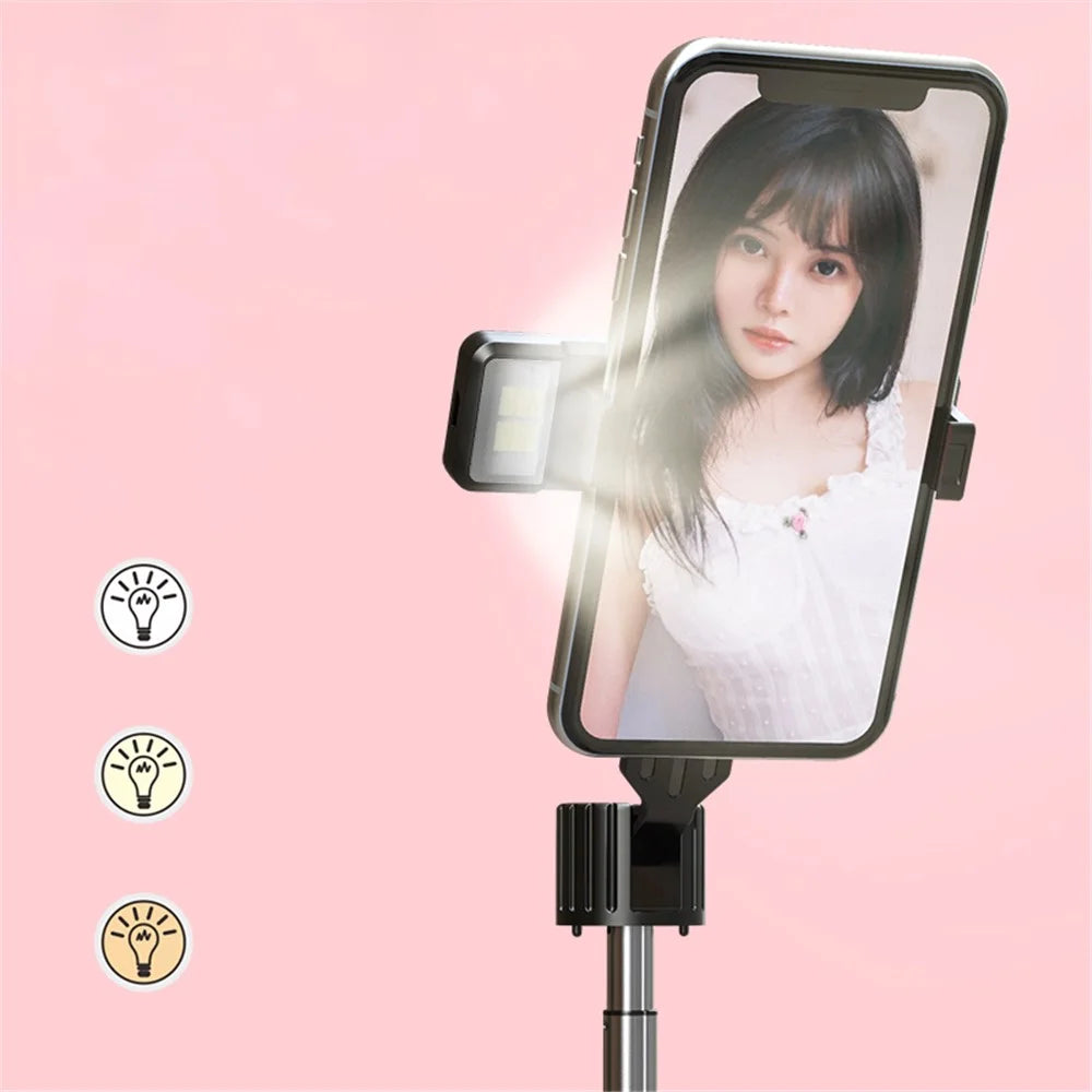 P90D Selfie Stick Phone Clip Holder Wireless Bluetooth-compatible Remote Control Portable 1.1m Tripod Stand with One Fill Light - Black - 3
