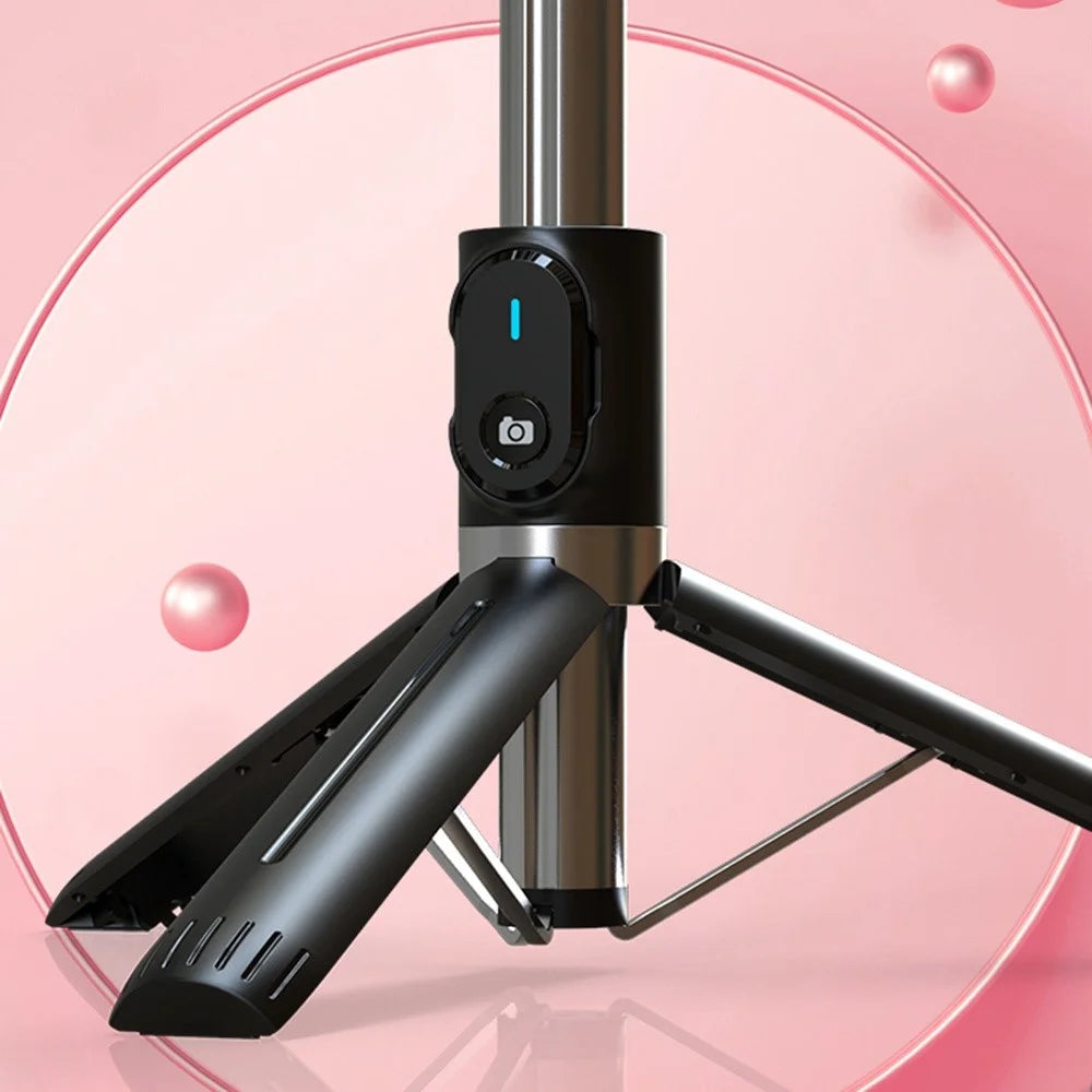 P90D Selfie Stick Phone Clip Holder Wireless Bluetooth-compatible Remote Control Portable 1.1m Tripod Stand with One Fill Light - Black - 5