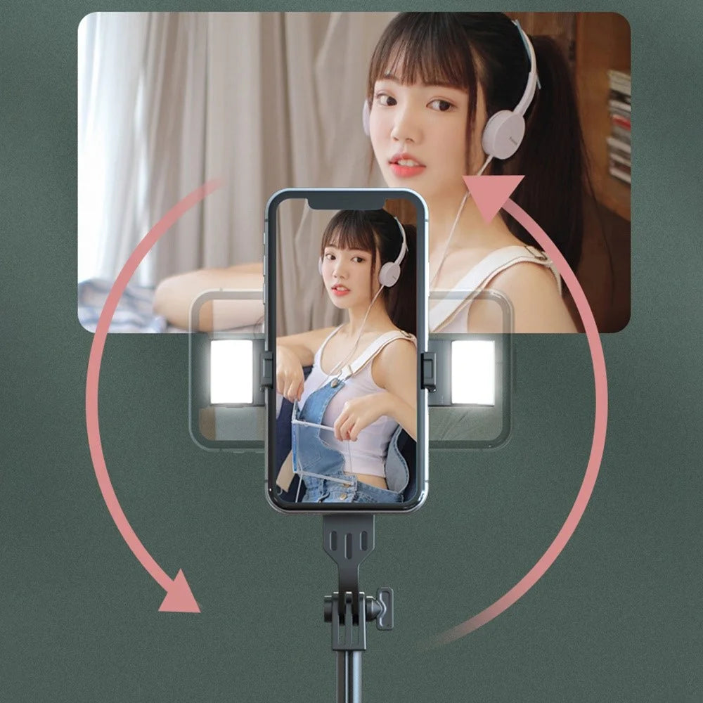 P160D-2 1.6m Extendable Selfie Stick Stable Tripod Stand with Dual Fill Lights and Wireless Bluetooth-compatible Remote Control - Black - 6