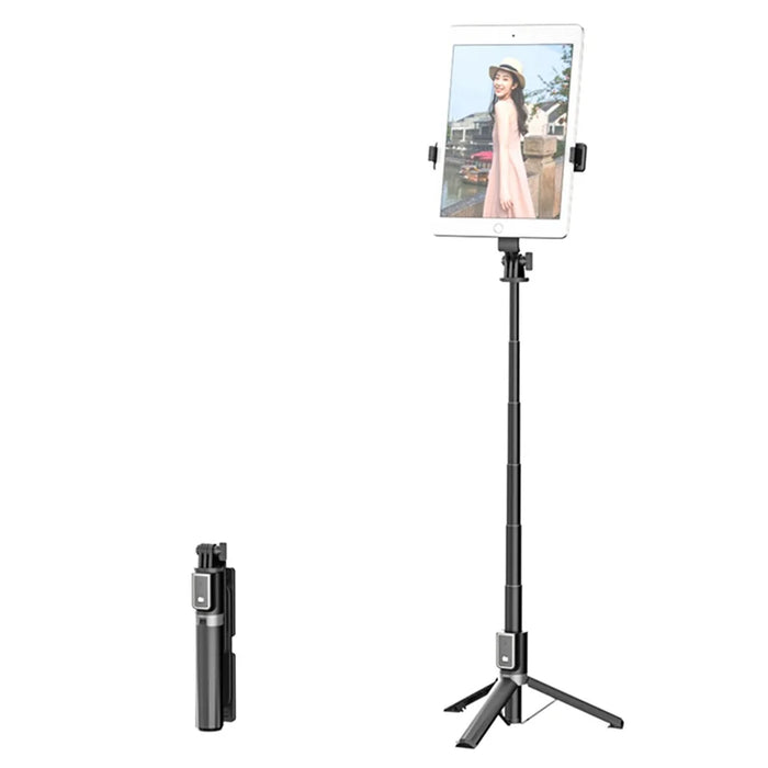 P40L Aluminum Alloy Telescopic Tripod Stand Bluetooth-compatible Remote Control Selfie Stick with Double Phone Holder (No Fill Light) - 1