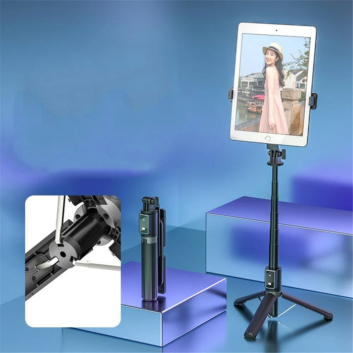 P40L Aluminum Alloy Telescopic Tripod Stand Bluetooth-compatible Remote Control Selfie Stick with Double Phone Holder (No Fill Light) - 4