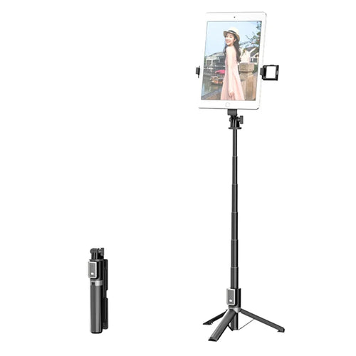 P40L-V1 2-in-1 Telescopic Tripod Stand Bluetooth-compatible Remote Control Selfie Stick with Double Phone Holder (Single Fill Light) - 1