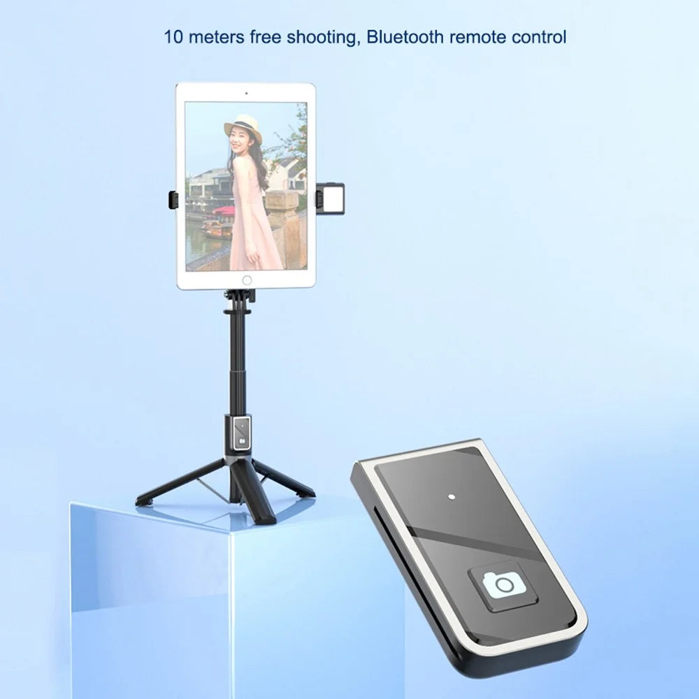 P40L-V1 2-in-1 Telescopic Tripod Stand Bluetooth-compatible Remote Control Selfie Stick with Double Phone Holder (Single Fill Light) - 2