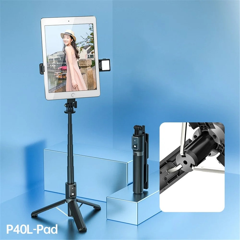P40L-V1 2-in-1 Telescopic Tripod Stand Bluetooth-compatible Remote Control Selfie Stick with Double Phone Holder (Single Fill Light) - 3