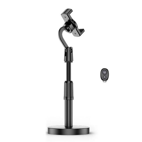 Extendable Cell Phone Stand Portable Phone Clip Desktop Holder Mount Round Base with Wireless Bluetooth-compatible Remote Control - 1