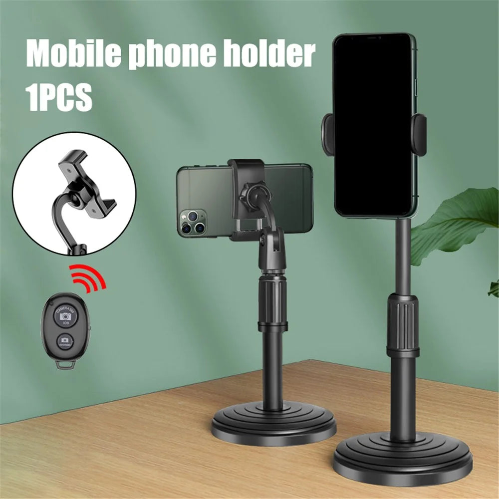 Extendable Cell Phone Stand Portable Phone Clip Desktop Holder Mount Round Base with Wireless Bluetooth-compatible Remote Control - 4
