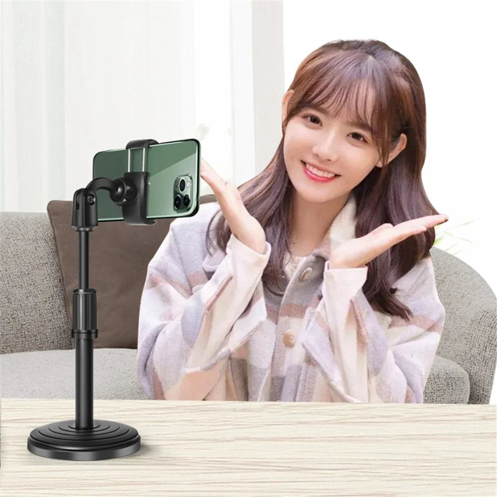 Extendable Cell Phone Stand Portable Phone Clip Desktop Holder Mount Round Base with Wireless Bluetooth-compatible Remote Control - 6