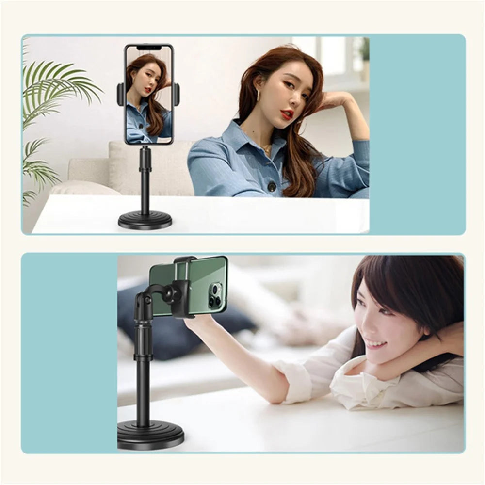 Extendable Cell Phone Stand Portable Phone Clip Desktop Holder Mount Round Base with Wireless Bluetooth-compatible Remote Control - 7
