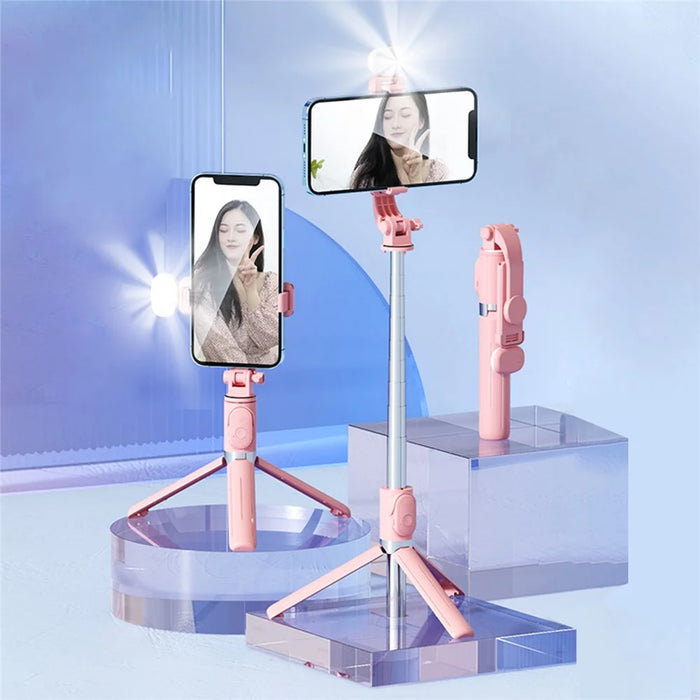 Z8S 103cm 2 in 1 Telescopic Wireless Bluetooth-compatible Selfie Stick Remote Control Folding Tripod with Fill Light - Pink - 4