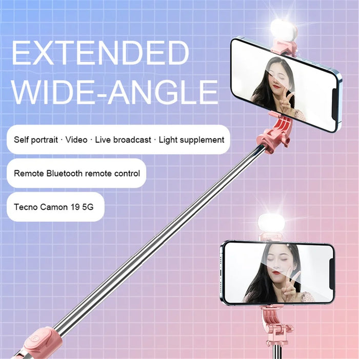 Z8S 103cm 2 in 1 Telescopic Wireless Bluetooth-compatible Selfie Stick Remote Control Folding Tripod with Fill Light - Pink - 5