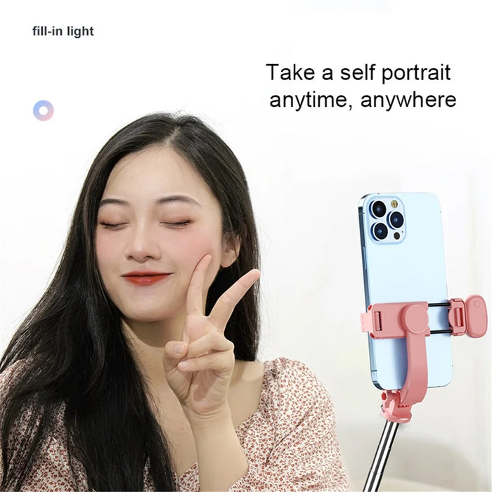 Z8S 103cm 2 in 1 Telescopic Wireless Bluetooth-compatible Selfie Stick Remote Control Folding Tripod with Fill Light - Pink - 6