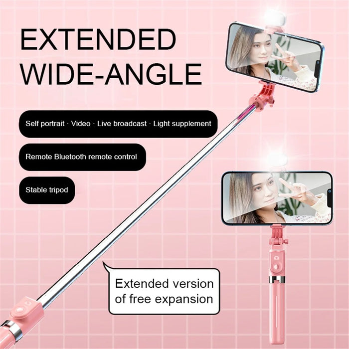 Z11S 103cm Portable Extendable Aluminum Pole Bluetooth-compatible Remote Control Phone Selfie Stick Photography Tripod with Fill Light - Black - 4