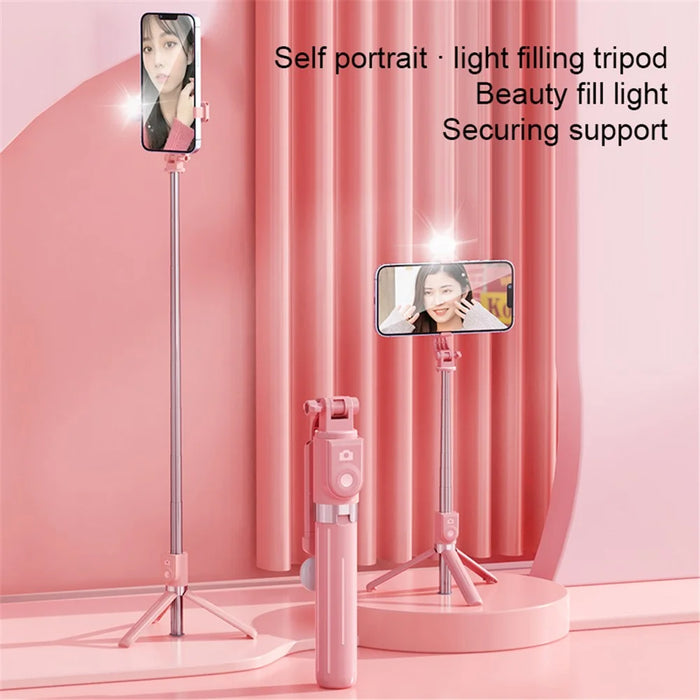 Z11S 103cm Portable Extendable Aluminum Pole Bluetooth-compatible Remote Control Phone Selfie Stick Photography Tripod with Fill Light - Black - 5