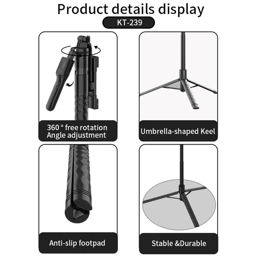 JMARY KT-239 1.75m Telescopic Selfie Stick Tripod Stand Cell Phone Clip Rotation Design Camera Mount Holder - 3