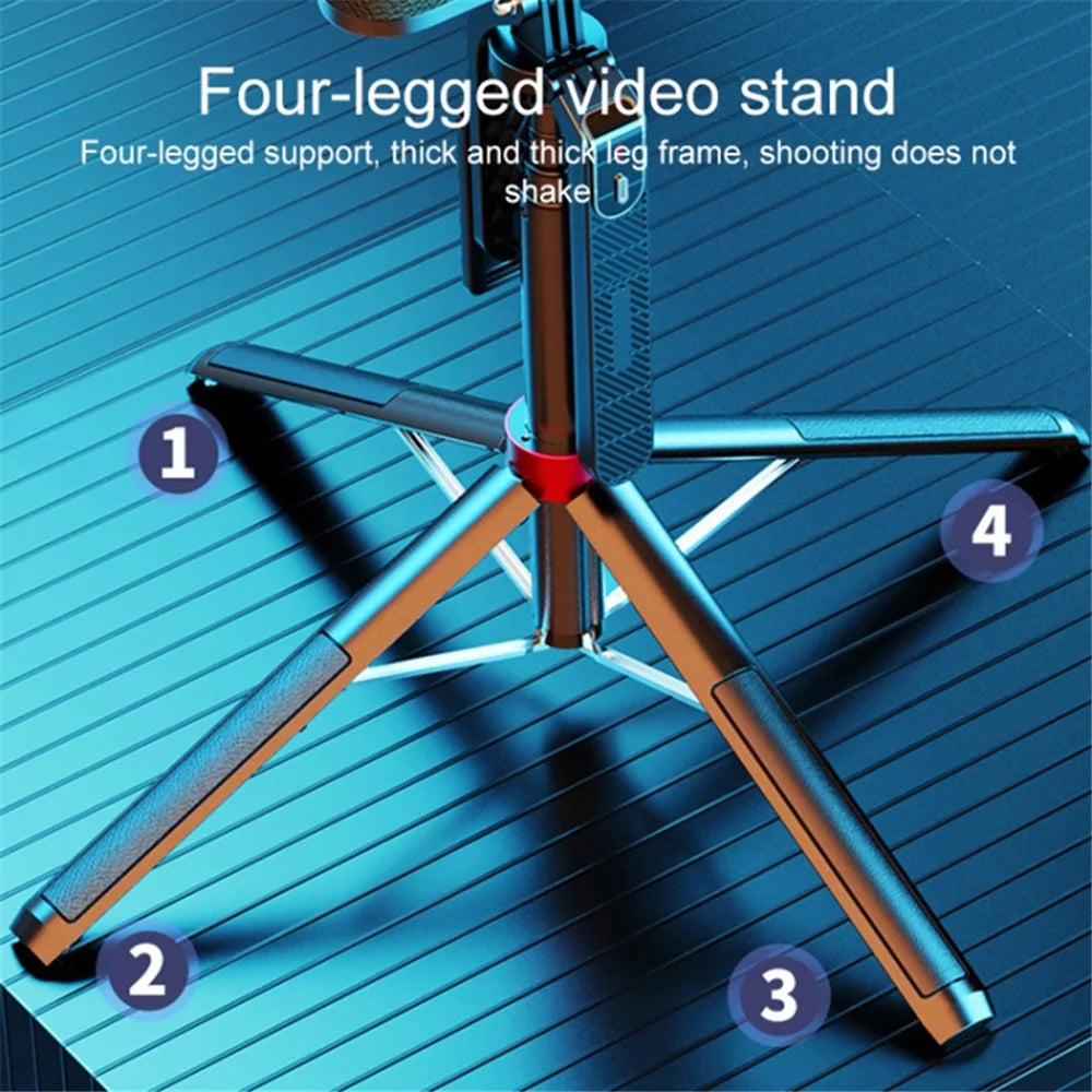 P185 1.8m Telescopic Selfie Stand 4-Leg Vlogging Portable Tripod Stand Holder for Cell Phone, Ring Light - 3