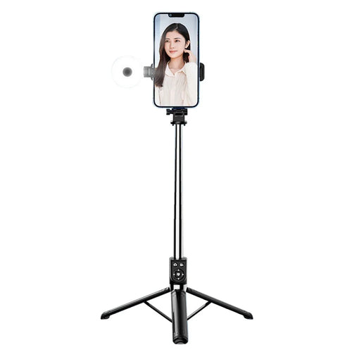 Z14pro Tripod Stand Phone Clip Holder LED Light Design 23-140CM Extendable Selfie Stick with Bluetooth-compatible Remote Control - Black - 1