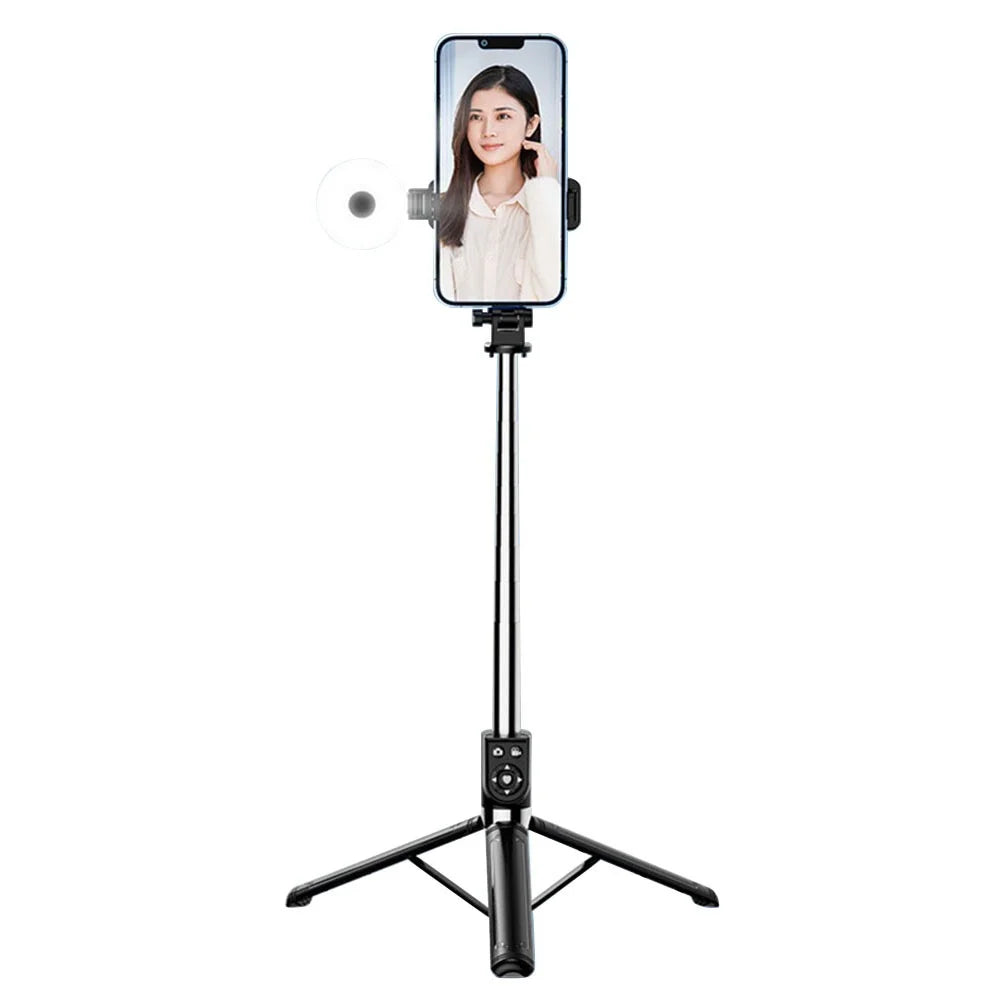 Z14pro Tripod Stand Phone Clip Holder LED Light Design 23-140CM Extendable Selfie Stick with Bluetooth-compatible Remote Control - Black - 1