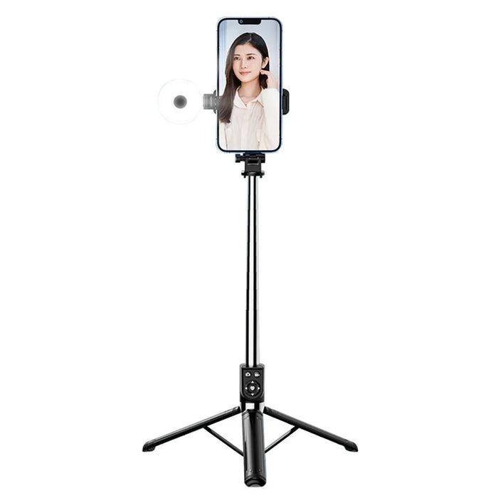 Z14pro Tripod Stand Phone Clip Holder LED Light Design 23-140CM Extendable Selfie Stick with Bluetooth-compatible Remote Control - Black - 1