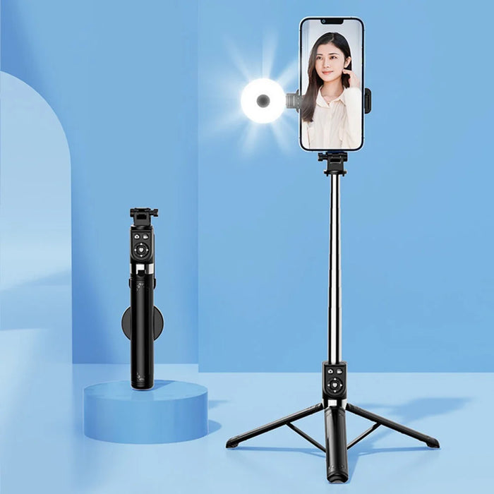 Z14pro Tripod Stand Phone Clip Holder LED Light Design 23-140CM Extendable Selfie Stick with Bluetooth-compatible Remote Control - Black - 2