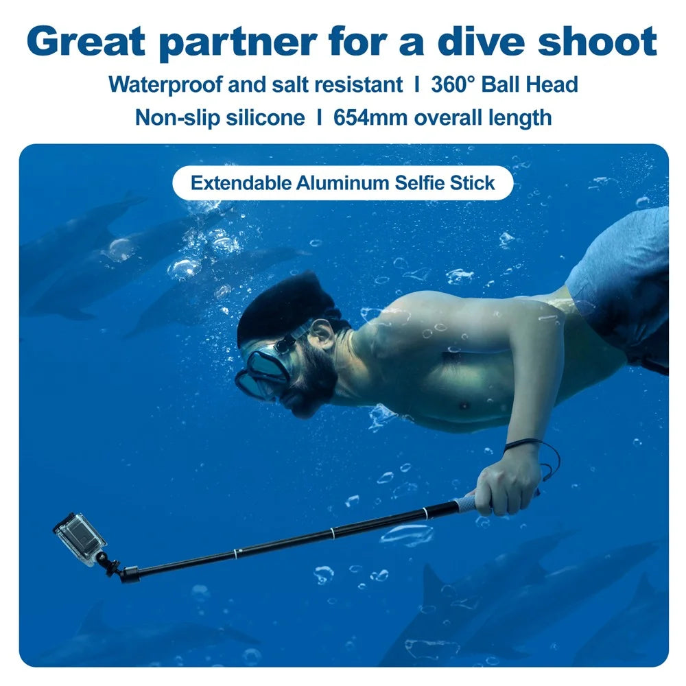 TELESIN WSS-001 Aluminum Alloy Waterproof Gimbal Selfie Stick for Diving, Snorkeling Extension Stick for GoPro Hero - 4