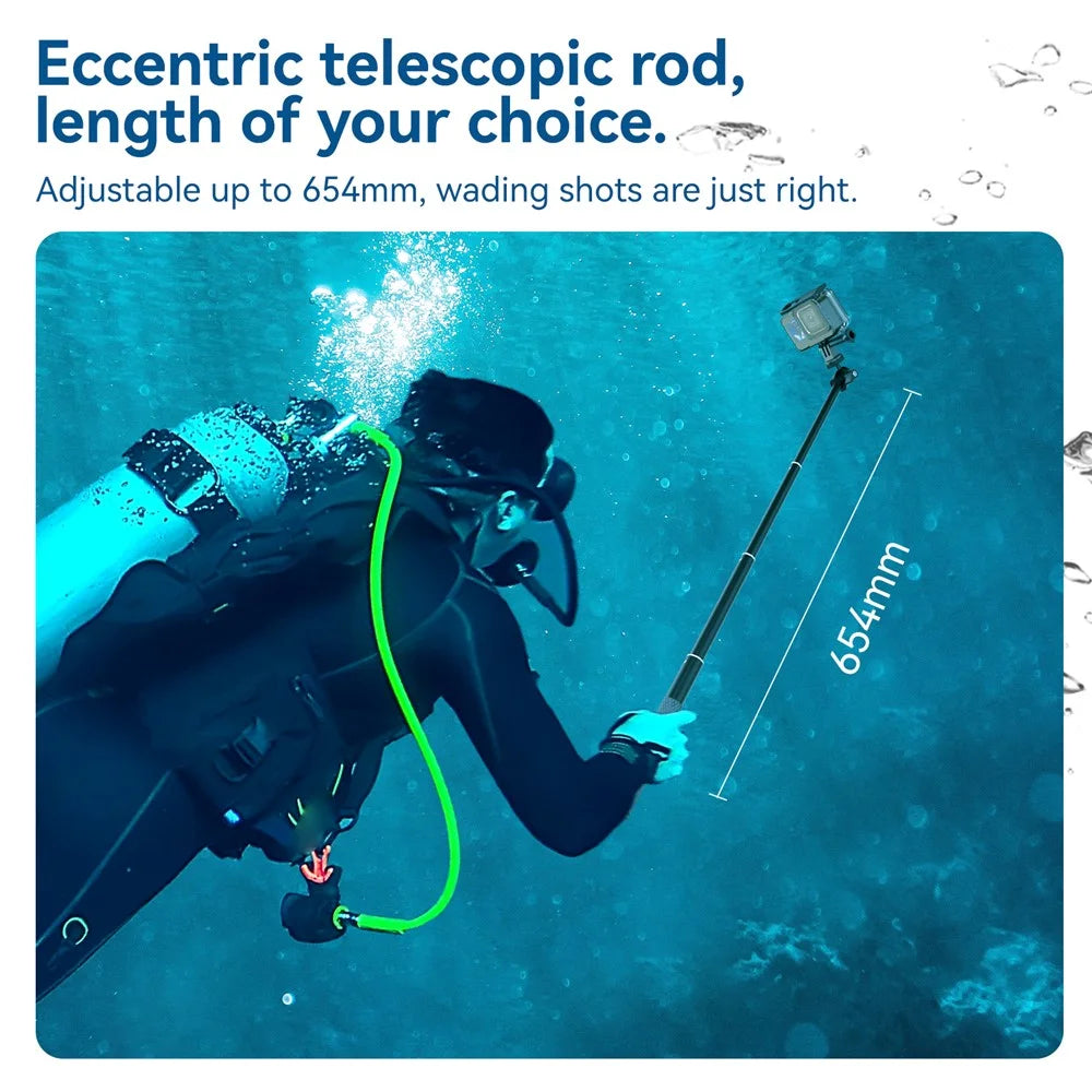 TELESIN WSS-001 Aluminum Alloy Waterproof Gimbal Selfie Stick for Diving, Snorkeling Extension Stick for GoPro Hero - 7