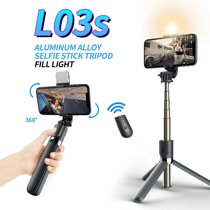 L03S Bluetooth-compatible Selfie Stick Aluminum Alloy Rod Telescopic Tripod Stand with Fill Light - Black - 2