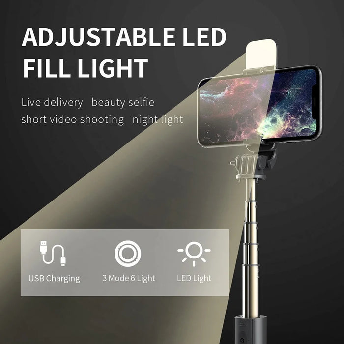 L03S Bluetooth-compatible Selfie Stick Aluminum Alloy Rod Telescopic Tripod Stand with Fill Light - Black - 3